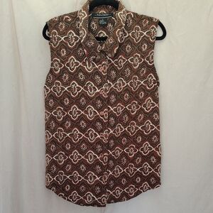 Pret A Porter Geometric Print Sleeveless Blouse Brown Size L